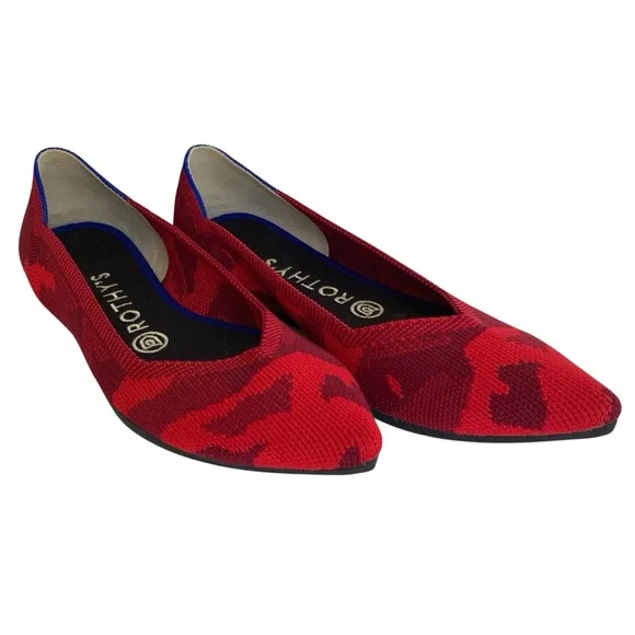 Rothy’s Red Camo Knit Point Toe Slip On Ballet Flat Shoes Size 8 - Picture 1 of 12